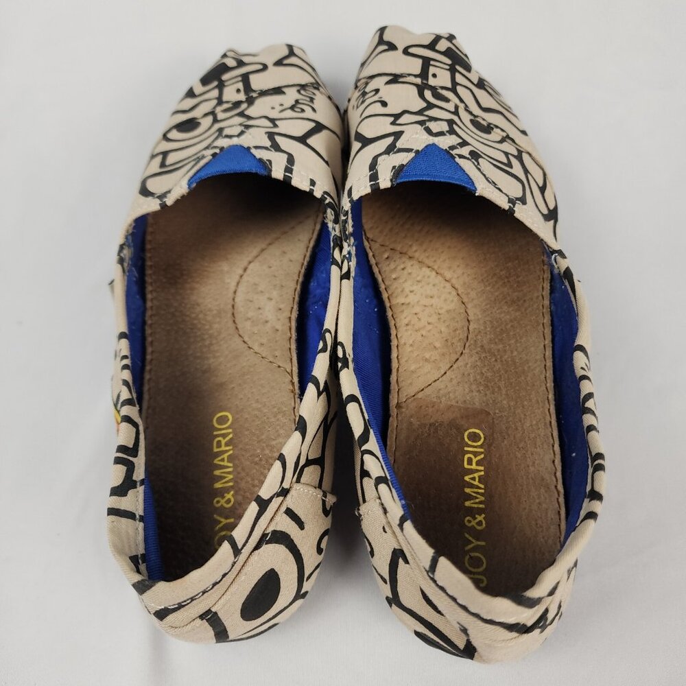 Joy & Mario J. Pierce Women’s Flat Slip On Shoe 8W Graphic Cartoon Black & Tan - Picture 5 of 12